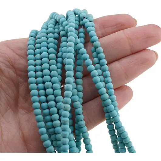 Sirag Turcoaz albastru deschis mat sfere 4mm, 39-40cm, imagine 3