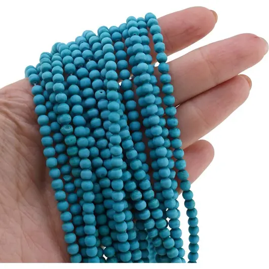 Sirag Turcoaz albastru inchis mat sfere 4mm, 38-40cm, imagine 3