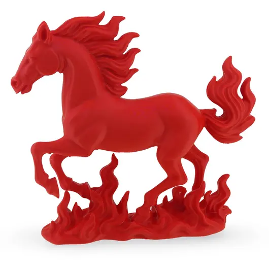Statueta feng shui Calul de foc invaluit de flacarile victoriei, 20cm
