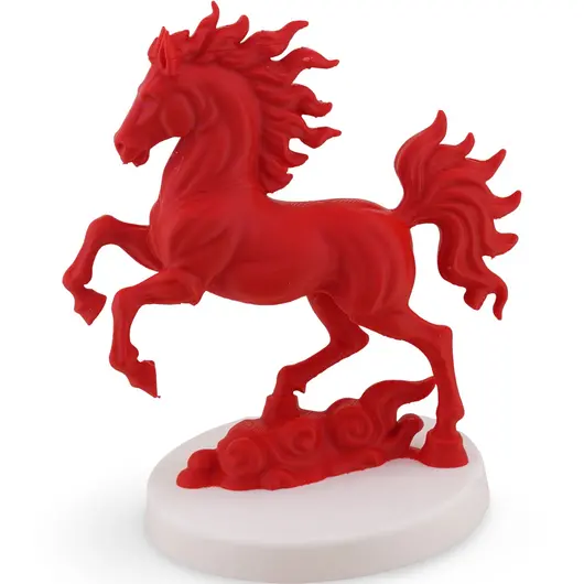 Statueta feng shui Calul de Foc pe doua picioare pentru victorie si succes rapid, 15cm cu baza alba
