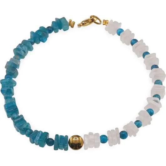 Bratara Apatit cu Cuart roz patratele 5mm, Apatit sfere 3mm si Hematit auriu