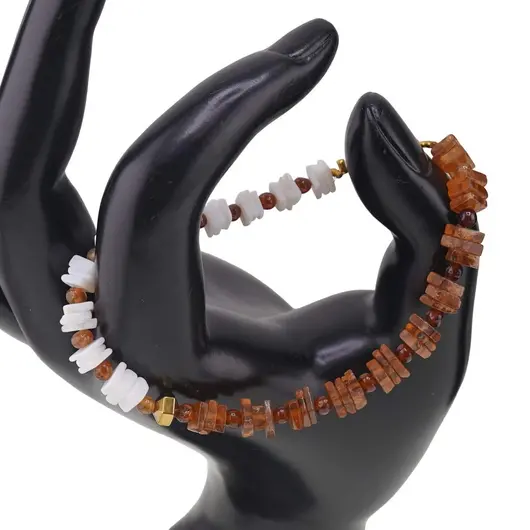 Bratara Opal alb si Granat hessonit patratele 5mm, Granat hessonit sfere 3mm si Hematit auriu, imagine 2