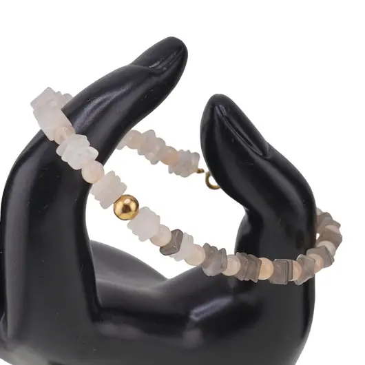 Bratara Piatra lunii mix patratele 5mm, sfere 4mm si Hematit auriu, imagine 2