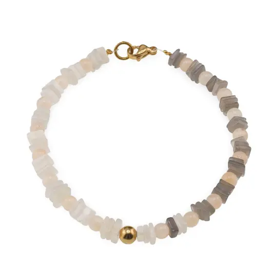 Bratara Piatra lunii mix patratele 5mm, sfere 4mm si Hematit auriu