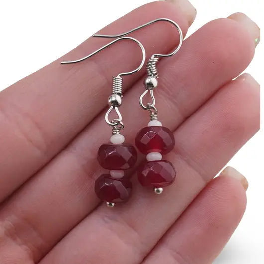 Cercei cu agatatoare Agat roz discuri fatetate 8mm si Onix alb rondele 3mm, imagine 3