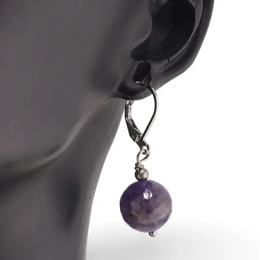 Cercei cu agatatoare Ametist sfere fatetate, 12mm, imagine 2