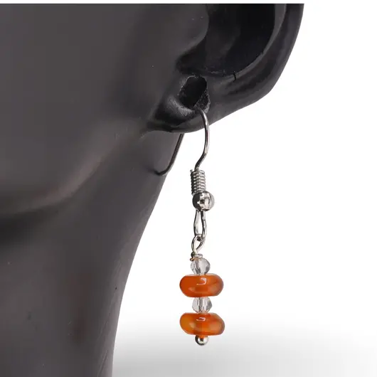 Cercei cu agatatoare Carneol rondele 6mm si Zirconiu sfere fatetate 3mm, imagine 2