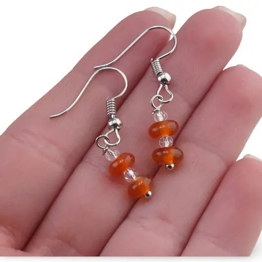 Cercei cu agatatoare Carneol rondele 6mm si Zirconiu sfere fatetate 3mm, imagine 3