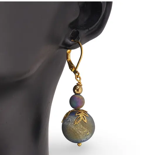 Cercei cu agatatoare Cuart Titan Aura sfere 6-15mm cu flori aurii, imagine 2