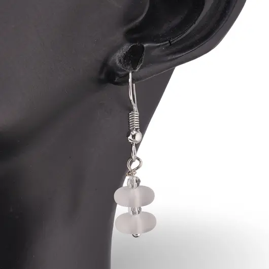 Cercei cu agatatoare Cuart transparent mat rondele 8mm si Zirconiu sfere fatetate 3mm, imagine 2