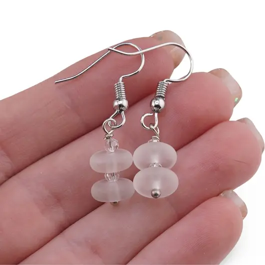 Cercei cu agatatoare Cuart transparent mat rondele 8mm si Zirconiu sfere fatetate 3mm, imagine 3