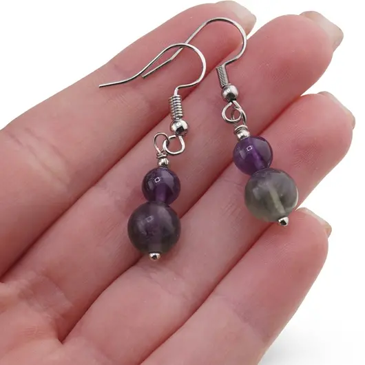 Cercei cu agatatoare Fluorit sfere, 6-8mm, imagine 3