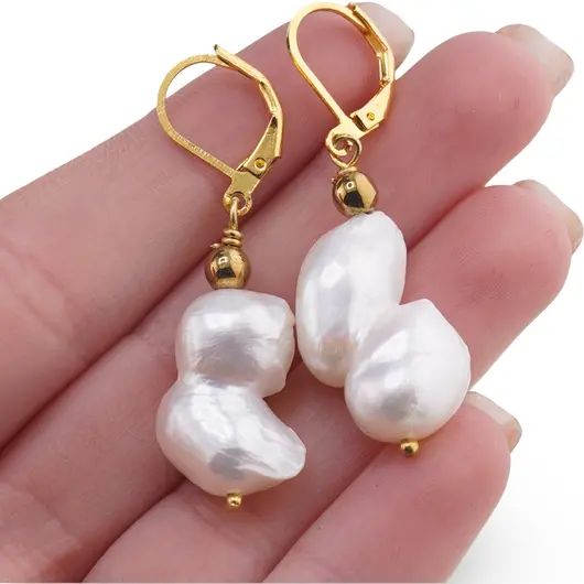 Cercei cu agatatoare Perle de cultura neuniforme, 12-18mm, imagine 3