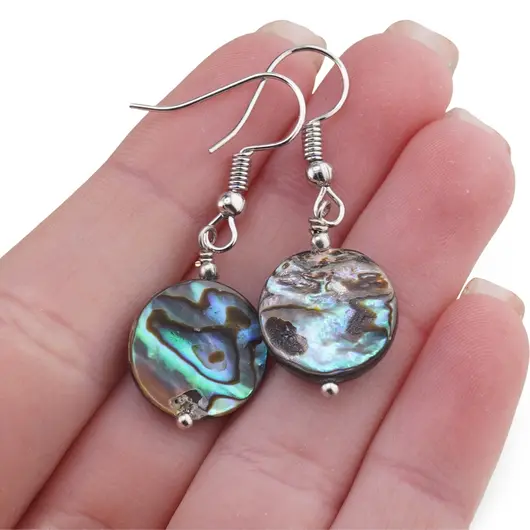 Cercei cu agatatoare Scoica abalone banut, 14mm, imagine 3