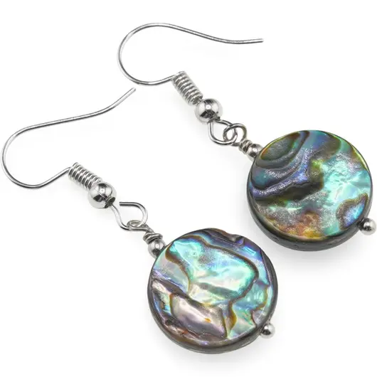 Cercei cu agatatoare Scoica abalone banut, 14mm