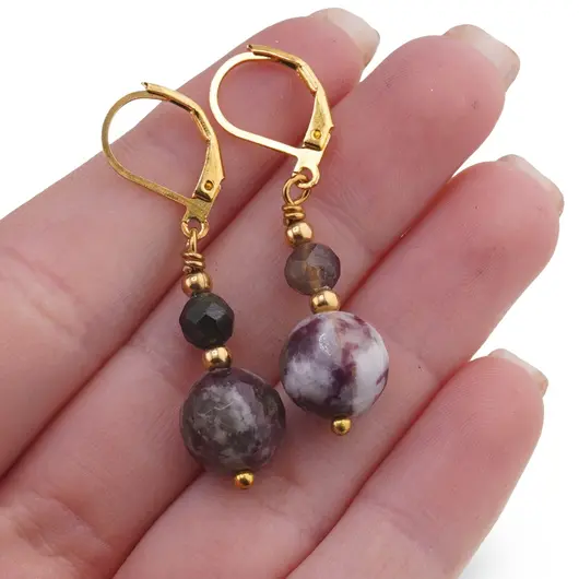 Cercei cu agatatoare Turmalina multicolora sfere fatetate cu bumb auriu, 5-10mm, imagine 3