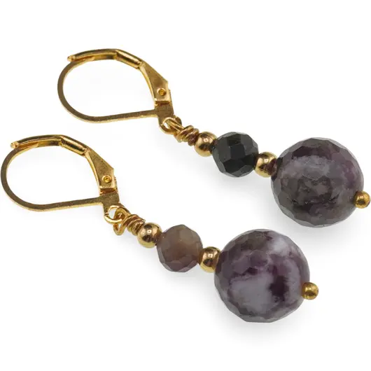 Cercei cu agatatoare Turmalina multicolora sfere fatetate cu bumb auriu, 5-10mm