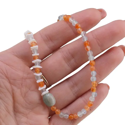 Colier Acvamarin si Carneol sfere 4mm, Opal alb patratele 6mm si Amazonit neregulat, imagine 3