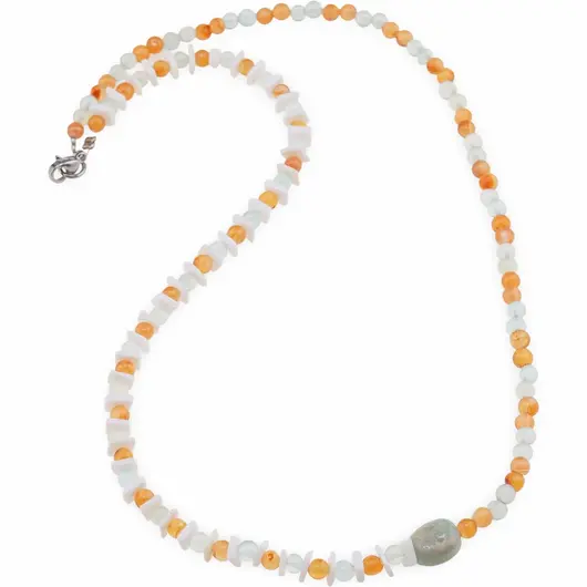 Colier Acvamarin si Carneol sfere 4mm, Opal alb patratele 6mm si Amazonit neregulat