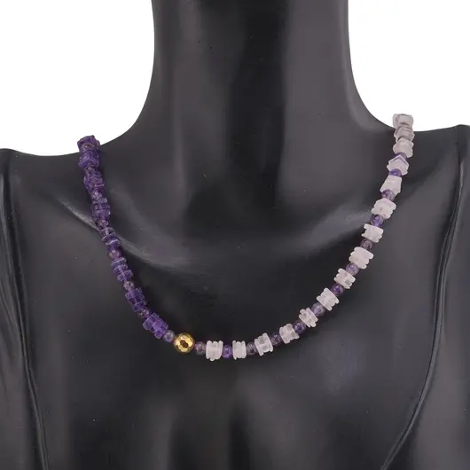 Colier Ametist si Cuart roz patratele 5mm, Ametist sfere 4mm si Hematit auriu, imagine 2