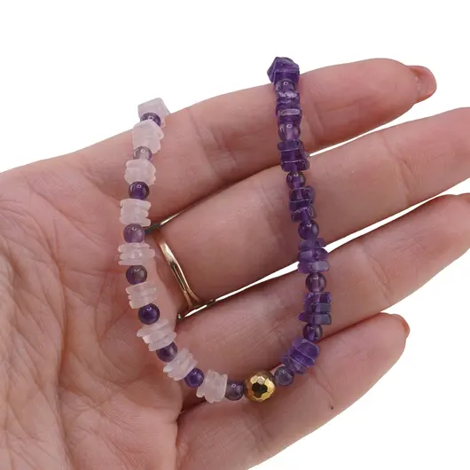 Colier Ametist si Cuart roz patratele 5mm, Ametist sfere 4mm si Hematit auriu, imagine 3