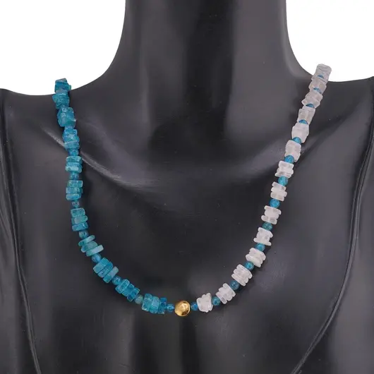 Colier Apatit cu Cuart roz patratele 5mm, Apatit sfere 3mm si Hematit auriu, imagine 2