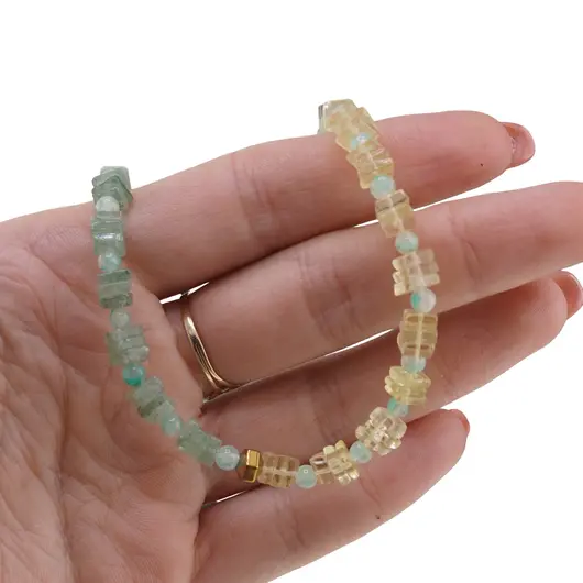 Colier Citrin si Aventurin patratele 5mm, Aventurin  sfere 3mm si Hematit auriu, imagine 3