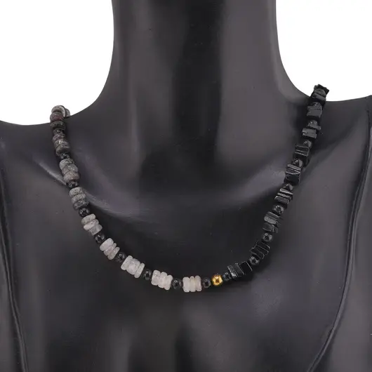 Colier Cuart turmalinat rondele 5mm, Turmalina patratele 5mm si sfere 4mm, Hematit auriu, imagine 2