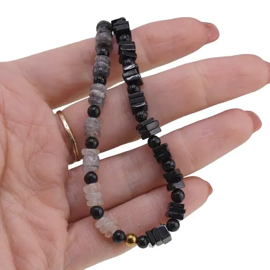 Colier Cuart turmalinat rondele 5mm, Turmalina patratele 5mm si sfere 4mm, Hematit auriu, imagine 3