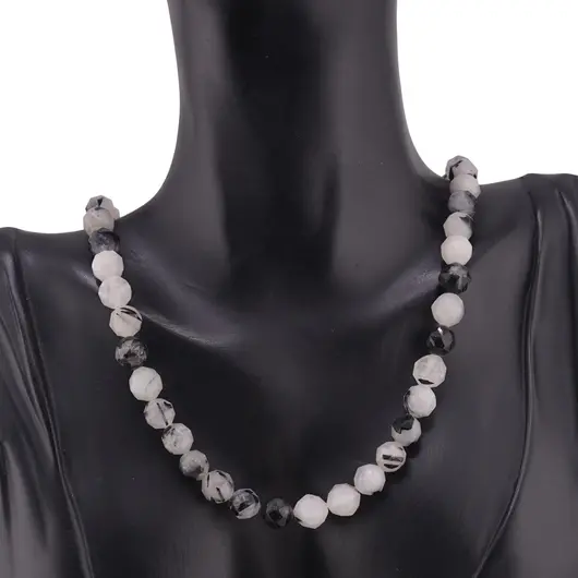 Colier Cuart turmalinat sfere fatetate 8mm, imagine 2