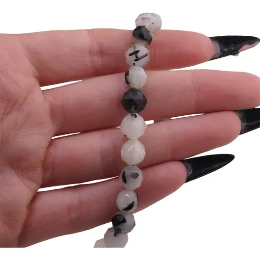 Colier Cuart turmalinat sfere fatetate 8mm, imagine 3