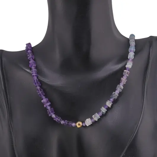 Colier Fluorit rondele 5mm, Ametist patratele 5mm si sfere fatetate 4mm, Hematit auriu, imagine 2