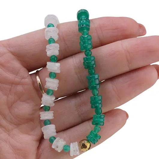 Colier Onix verde si Piatra lunii rondele 6-7mm, Onix verde sfere 4mm si Hematit auriu, imagine 3