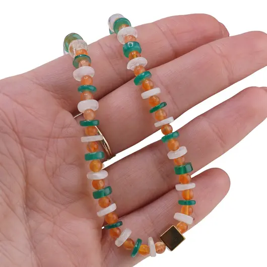 Colier Onix verde si Piatra lunii rondele 6mm, Carneol sfere 4mm si Hematit auriu, imagine 3