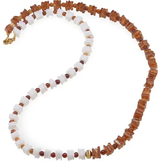 Colier Opal alb si Granat hessonit patratele 5mm, Granat hessonit sfere 3mm si Hematit auriu