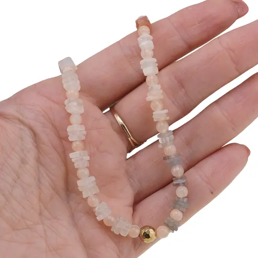 Colier Piatra lunii mix patratele 5mm, sfere 4mm si Hematit auriu, imagine 3