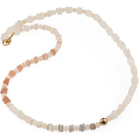 Colier Piatra lunii mix patratele 5mm, sfere 4mm si Hematit auriu