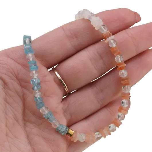 Colier Piatra lunii mix si Apatit patratele 5mm, Cristal de stanca sfere 4mm si Hematit auriu, imagine 3