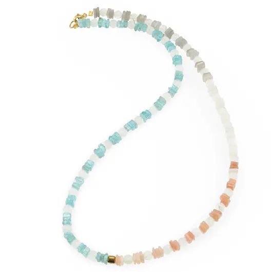 Colier Piatra lunii mix si Apatit patratele 5mm, Cristal de stanca sfere 4mm si Hematit auriu