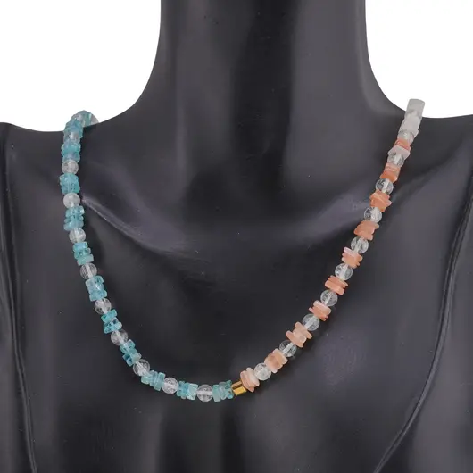 Colier Piatra lunii mix si Apatit patratele 5mm, Cristal de stanca sfere 4mm si Hematit auriu, imagine 2