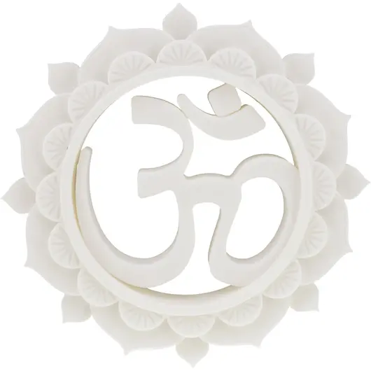 Decoratiune rotunda, model floare de lotus cu simbolul OM, alb - 14cm