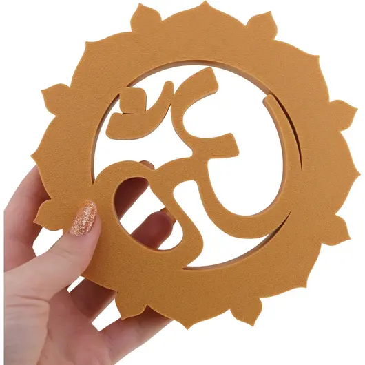 Decoratiune rotunda, model floare de lotus cu simbolul OM, galben - 14cm, imagine 2