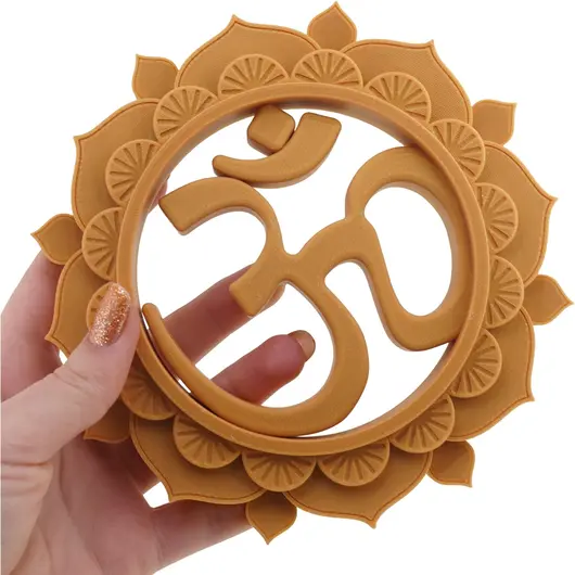 Decoratiune rotunda, model floare de lotus cu simbolul OM, galben - 14cm, imagine 3
