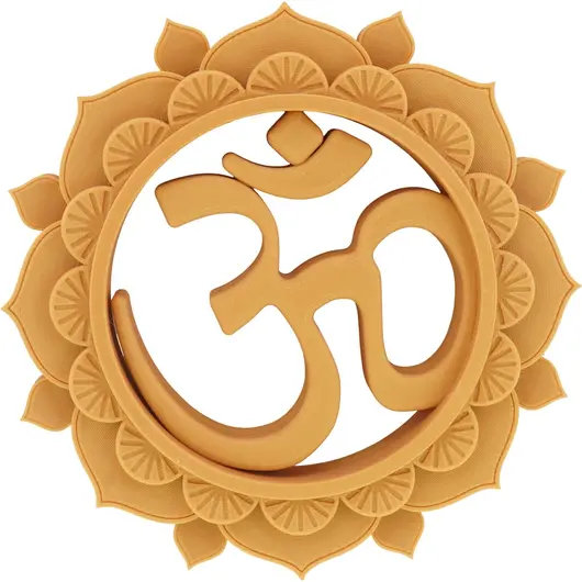 Decoratiune rotunda, model floare de lotus cu simbolul OM, galben - 14cm