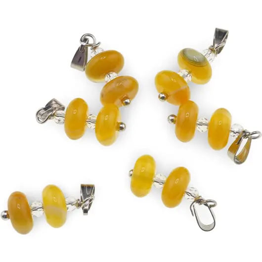 Pandantiv Agat galben rondele 8mm si Zirconiu sfere fatetate 3mm, imagine 2