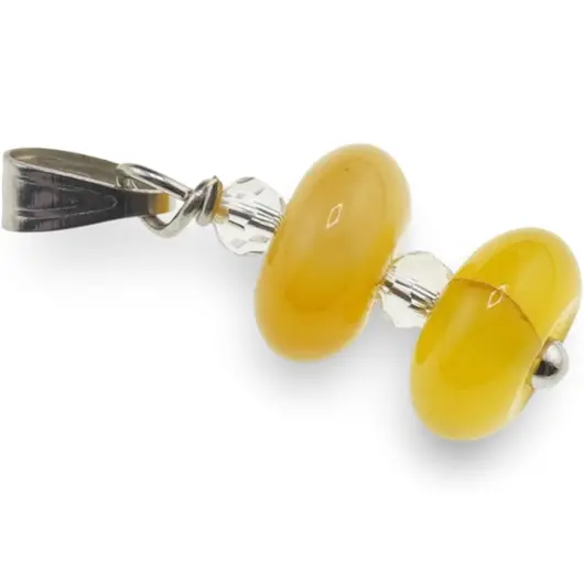 Pandantiv Agat galben rondele 8mm si Zirconiu sfere fatetate 3mm