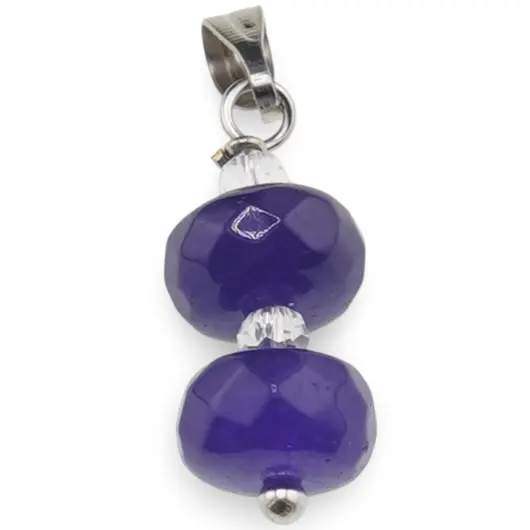 Pandantiv Agat mov discuri fatetate 8mm si Zirconiu sfere fatetate 3mm