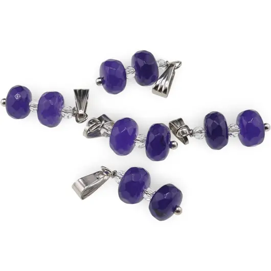 Pandantiv Agat mov discuri fatetate 8mm si Zirconiu sfere fatetate 3mm, imagine 2