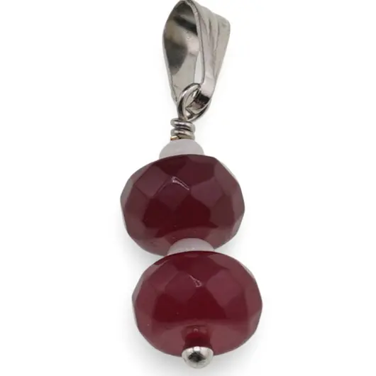 Pandantiv Agat roz discuri fatetate 8mm si Onix alb rondele 3mm