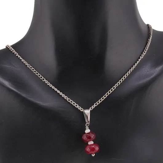 Pandantiv Agat roz discuri fatetate 8mm si Onix alb rondele 3mm, imagine 3